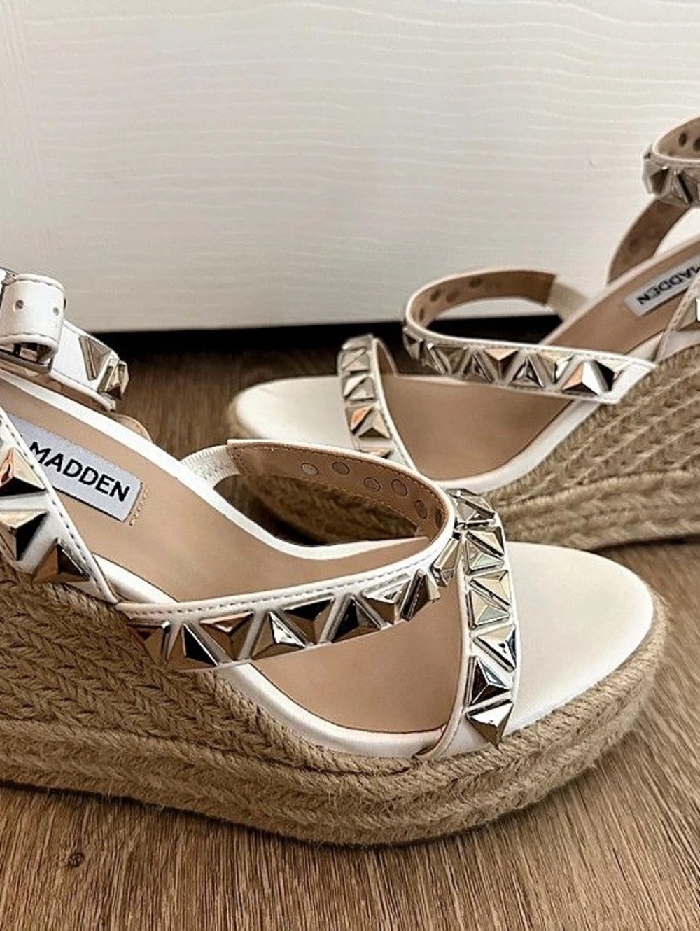 Steve Madden McKenna Studded Wedge Sandals White